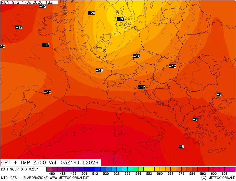 mappa 500 hPa GPT + Temp