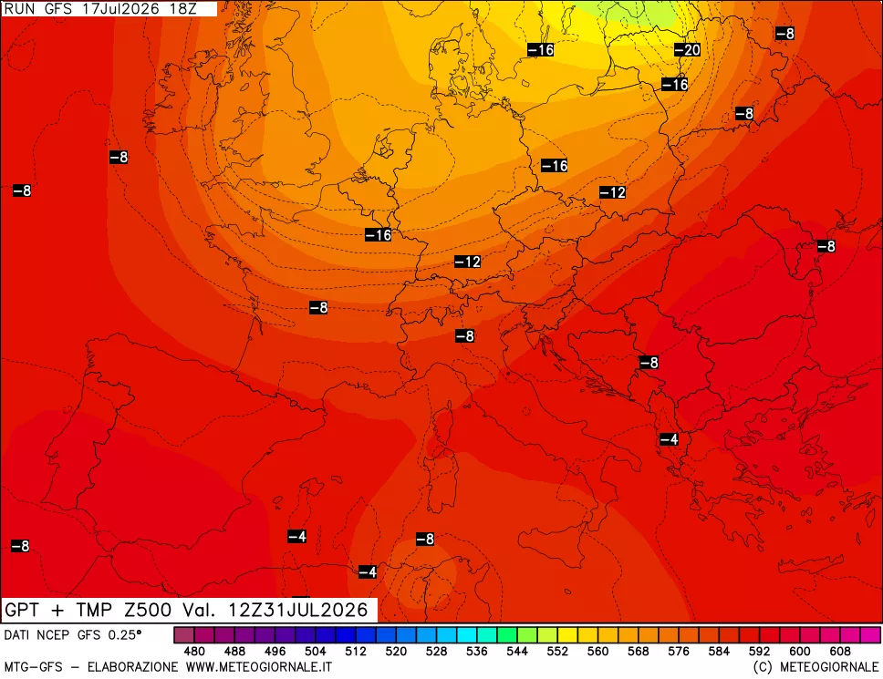 mappa 500 hPa GPT + Temp