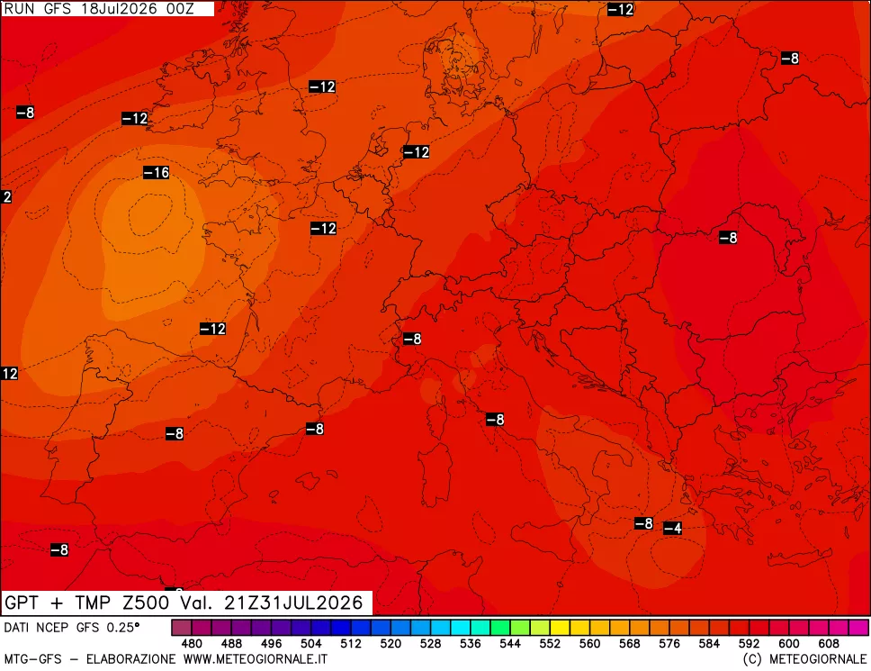 mappa 500 hPa GPT + Temp