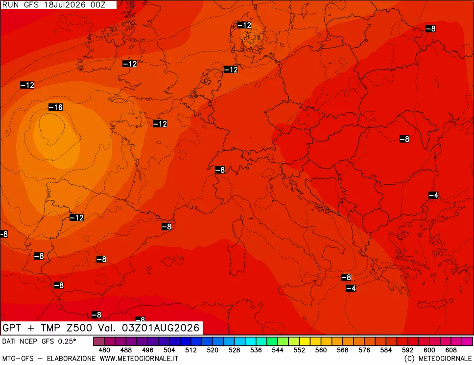 mappa 500 hPa GPT + Temp