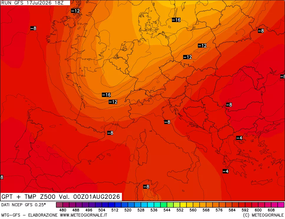 mappa 500 hPa GPT + Temp