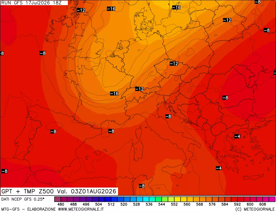mappa 500 hPa GPT + Temp