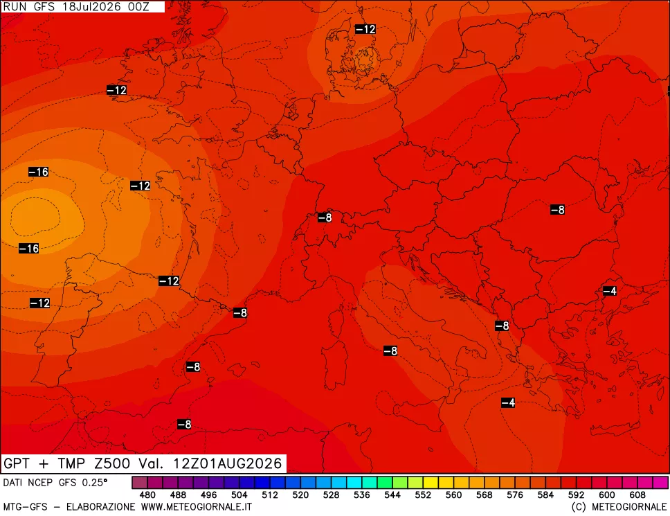 mappa 500 hPa GPT + Temp
