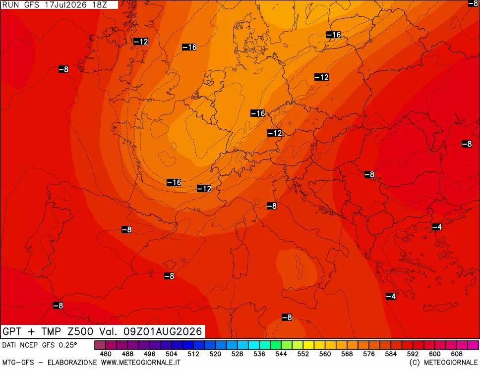 mappa 500 hPa GPT + Temp