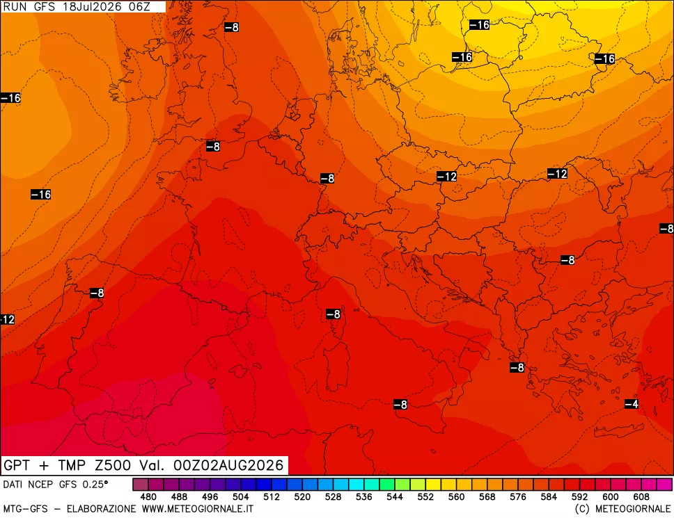 mappa 500 hPa GPT + Temp