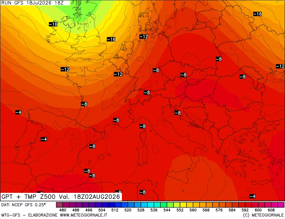 mappa 500 hPa GPT + Temp