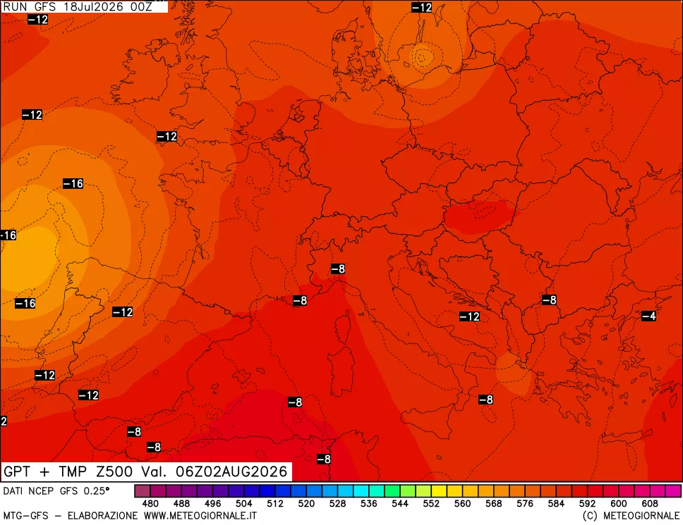 mappa 500 hPa GPT + Temp