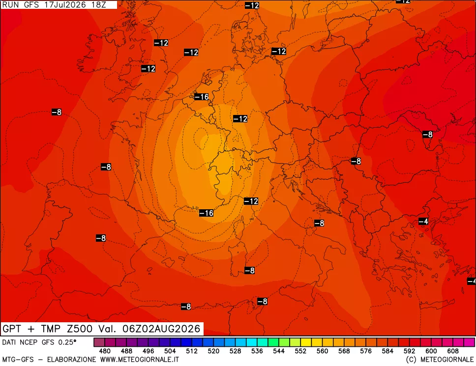 mappa 500 hPa GPT + Temp