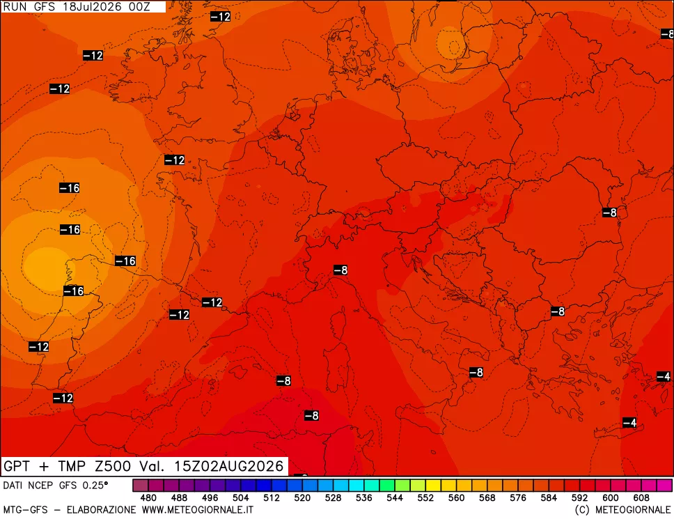 mappa 500 hPa GPT + Temp
