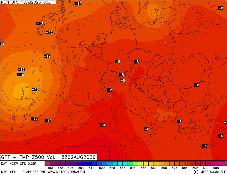 mappa 500 hPa GPT + Temp