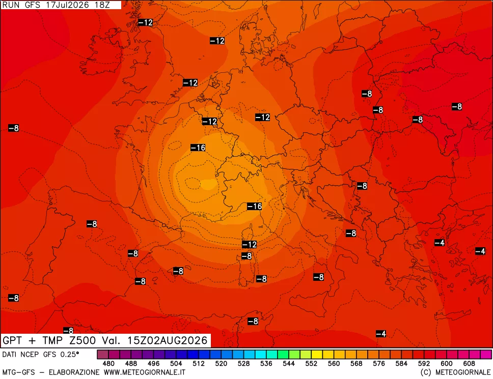 mappa 500 hPa GPT + Temp