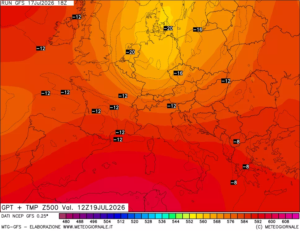 mappa 500 hPa GPT + Temp