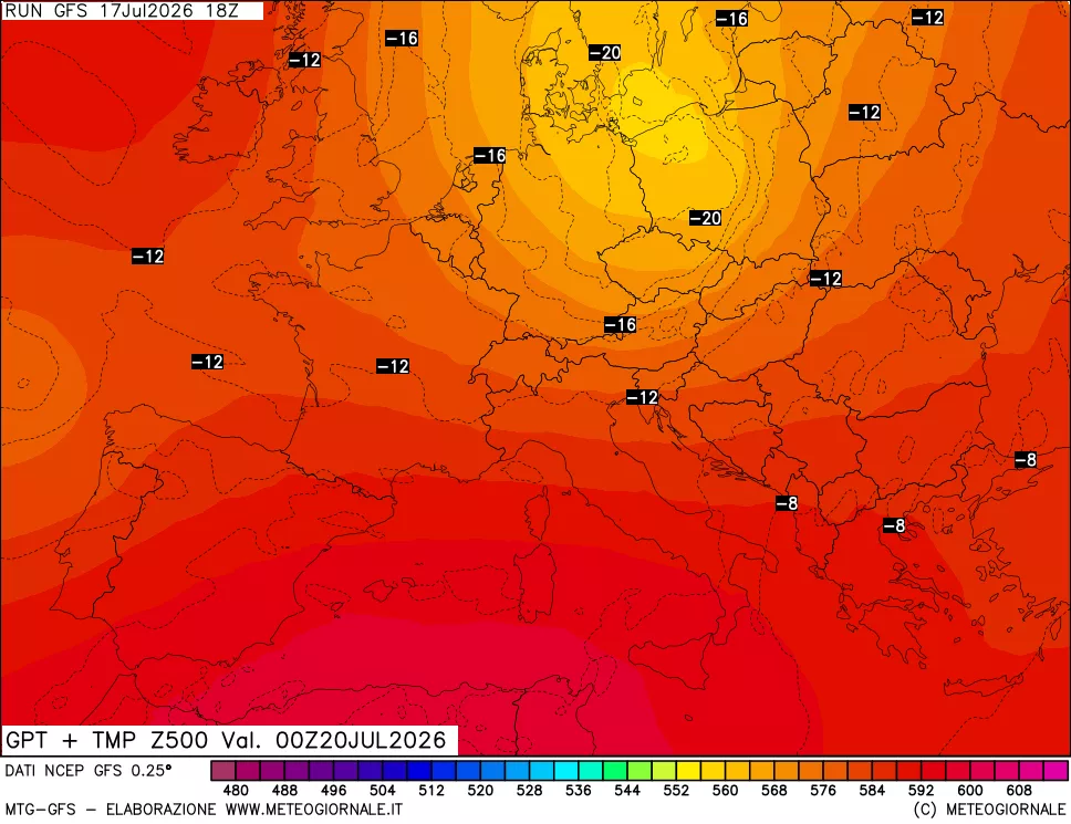 mappa 500 hPa GPT + Temp