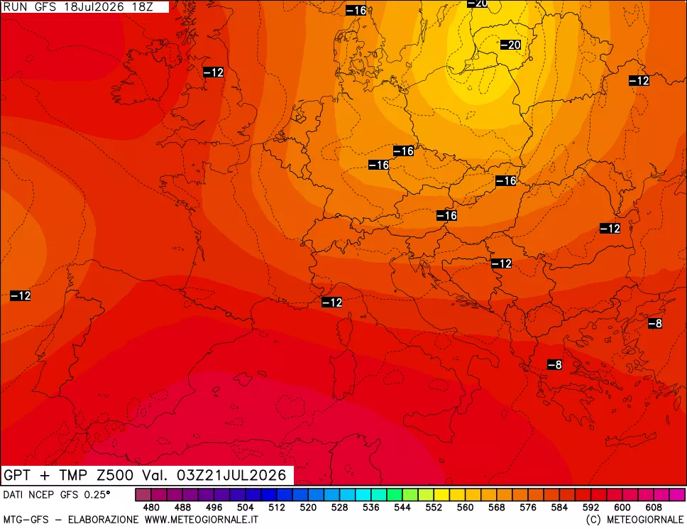 mappa 500 hPa GPT + Temp