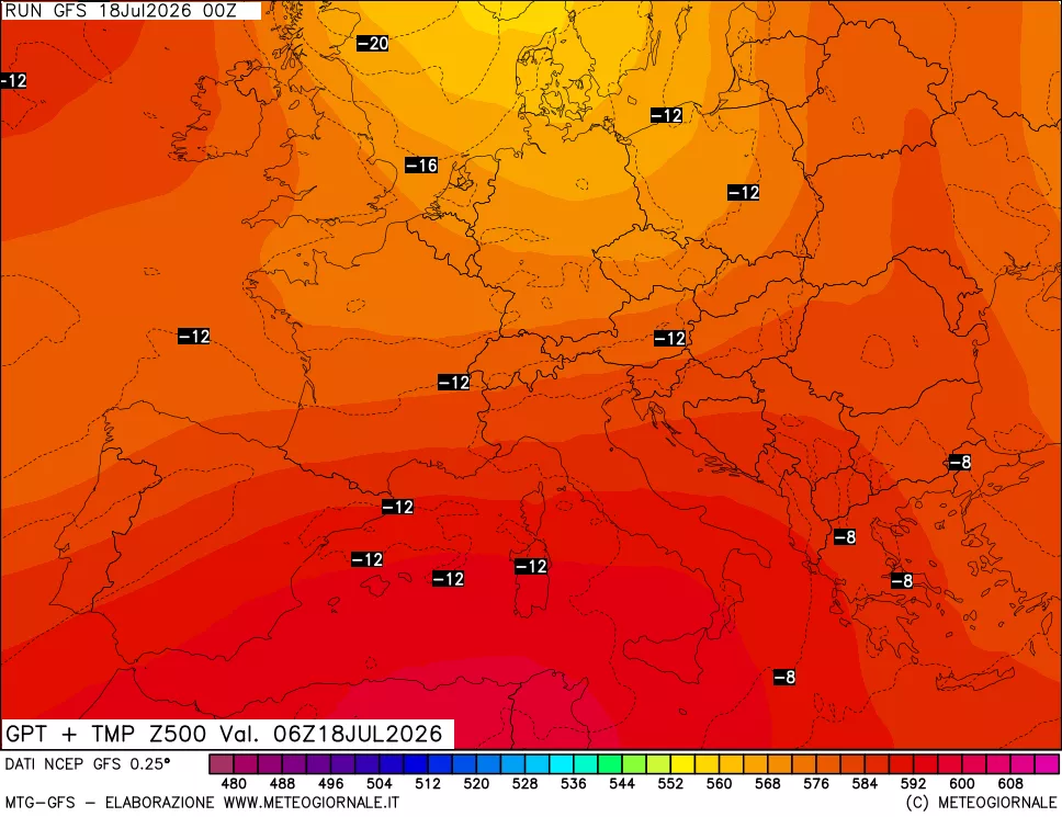 mappa 500 hPa GPT + Temp