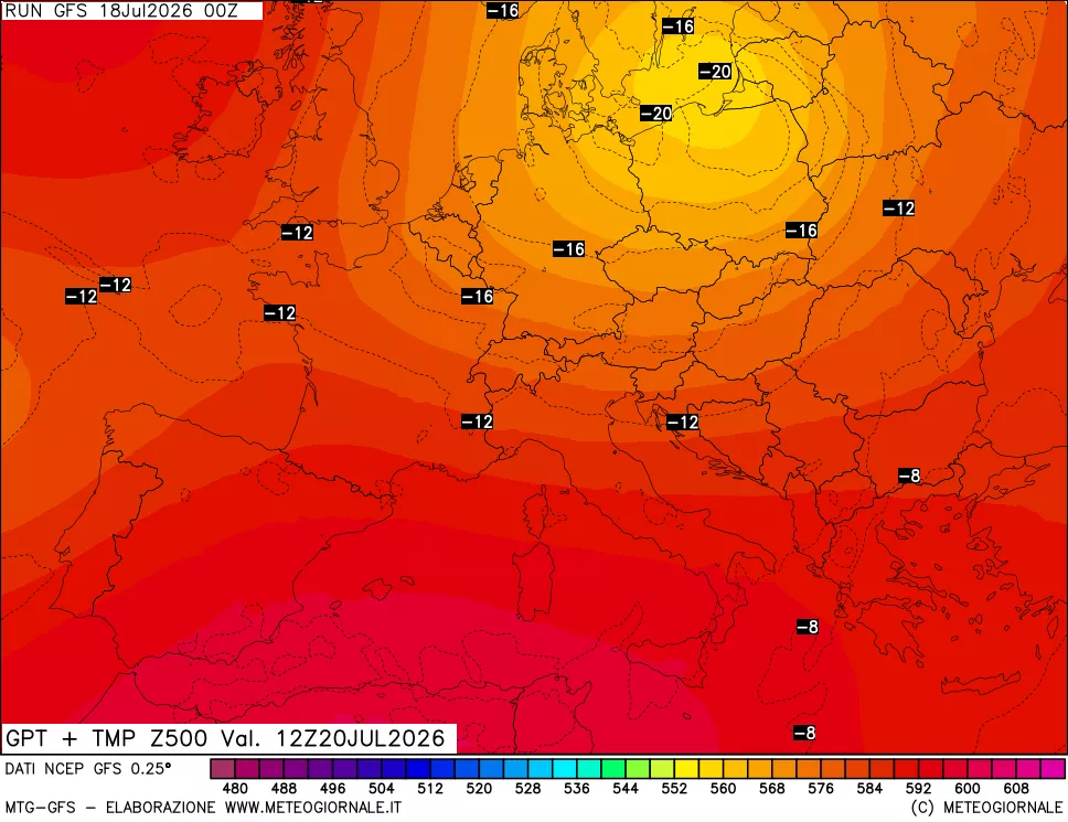 mappa 500 hPa GPT + Temp