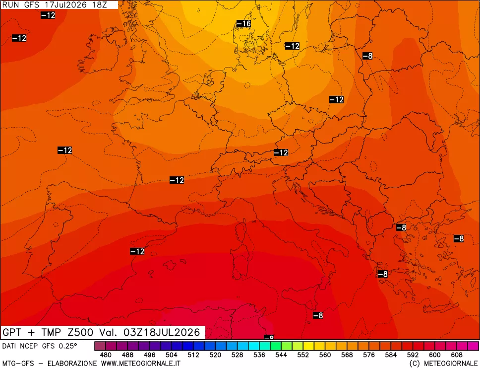 mappa 500 hPa GPT + Temp