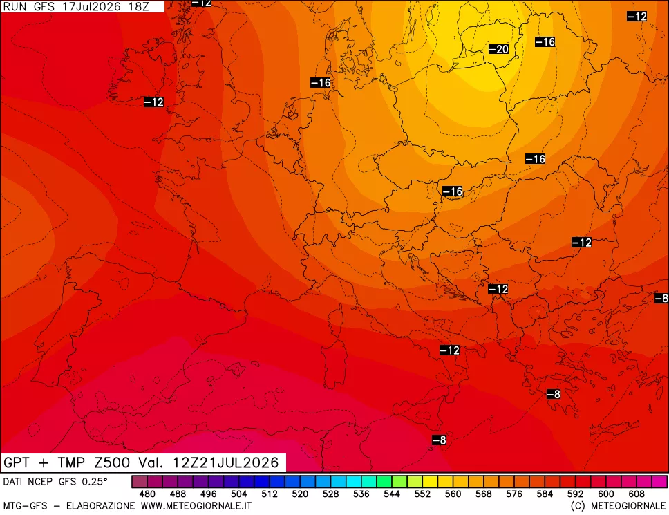 mappa 500 hPa GPT + Temp