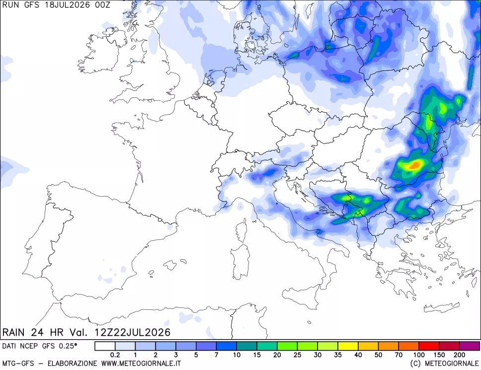 mappa Precipitazioni 24 ore precedenti