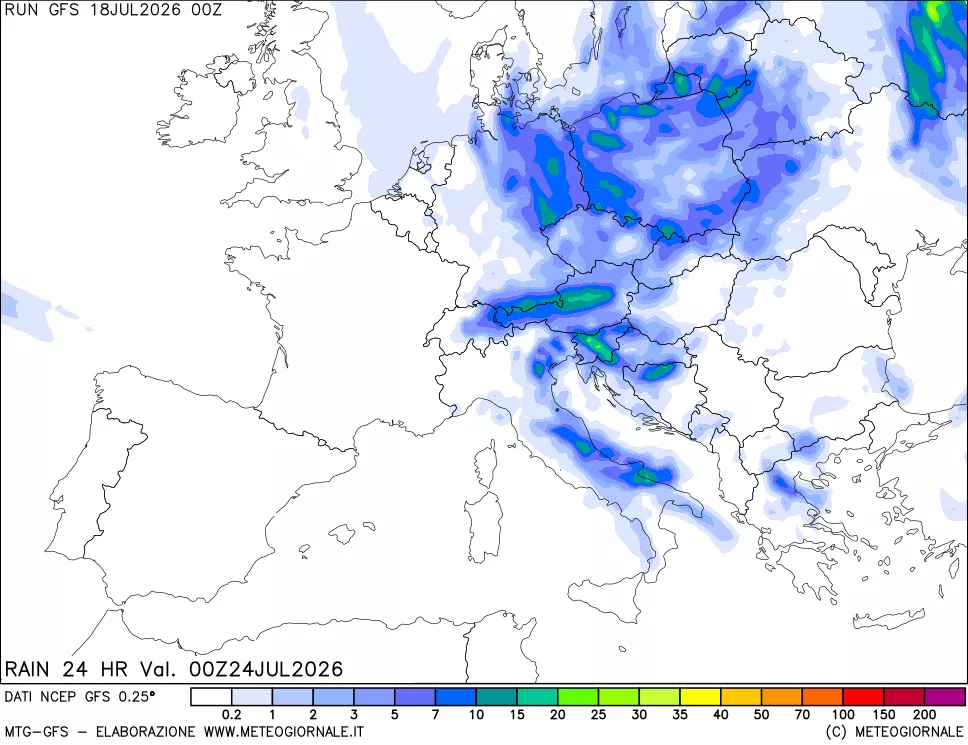 mappa Precipitazioni 24 ore precedenti