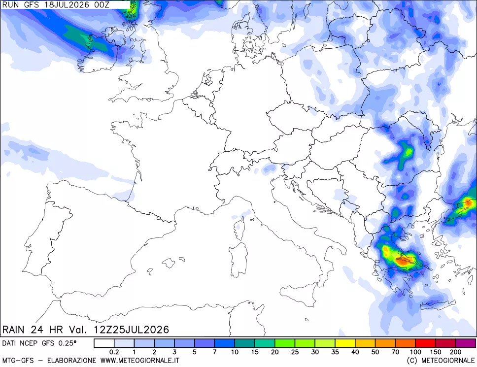 mappa Precipitazioni 24 ore precedenti