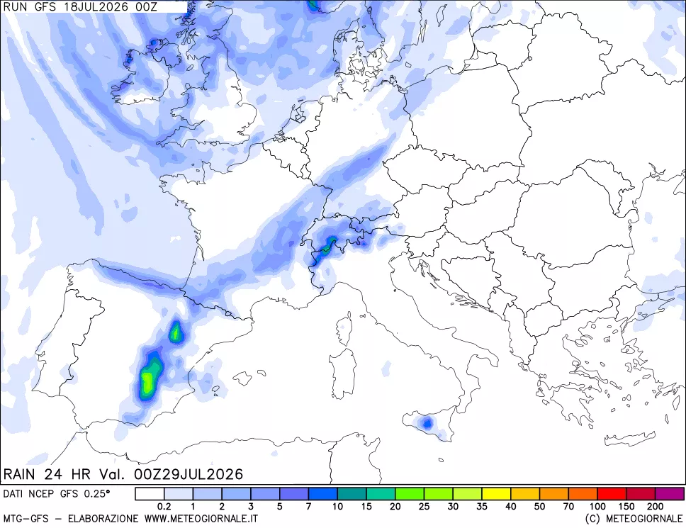 mappa Precipitazioni 24 ore precedenti