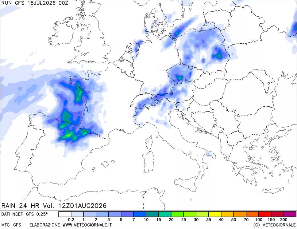 mappa Precipitazioni 24 ore precedenti