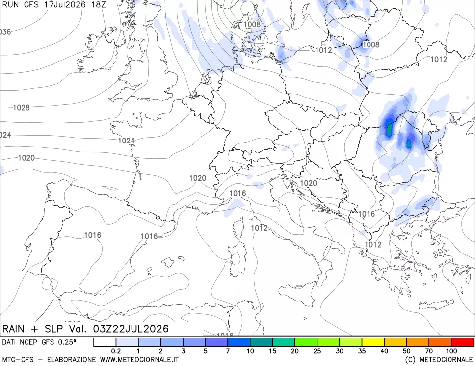 mappa Precipitazioni e pressione SLM