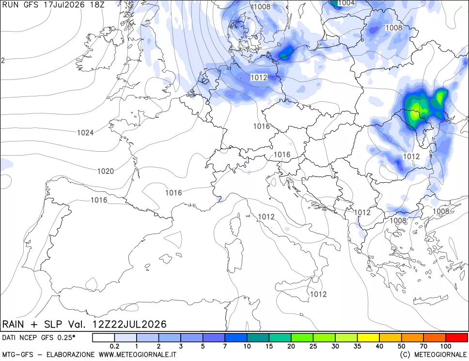 mappa Precipitazioni e pressione SLM