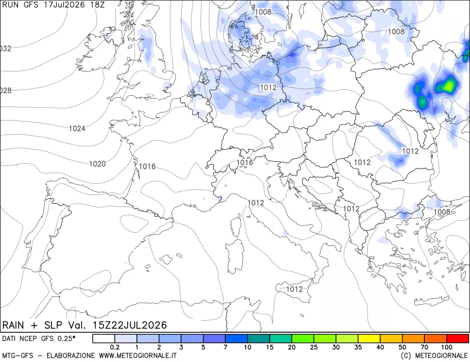 mappa Precipitazioni e pressione SLM
