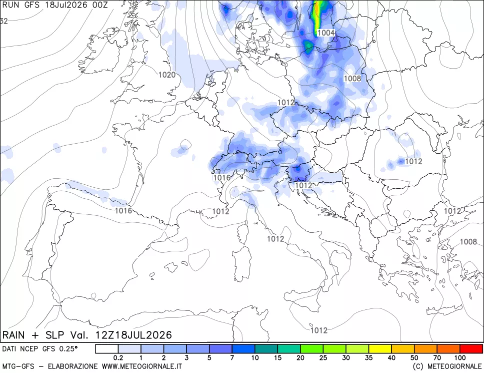 mappa Precipitazioni e pressione SLM