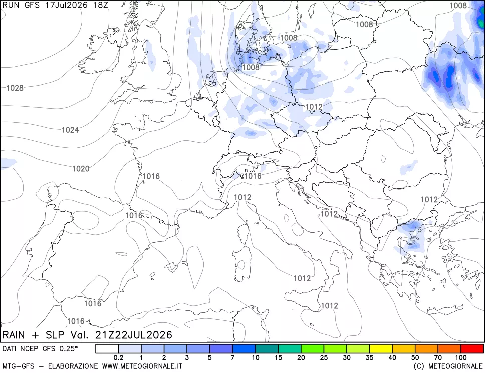 mappa Precipitazioni e pressione SLM