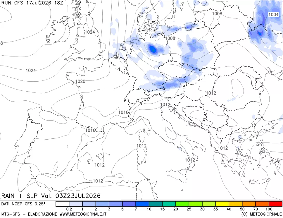 mappa Precipitazioni e pressione SLM