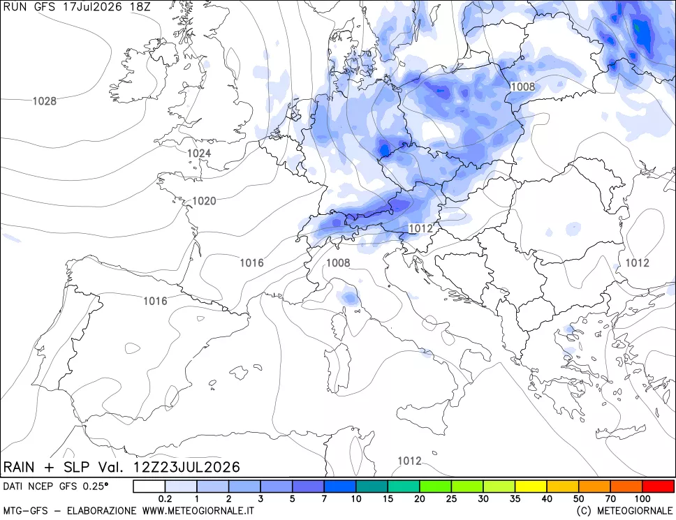 mappa Precipitazioni e pressione SLM