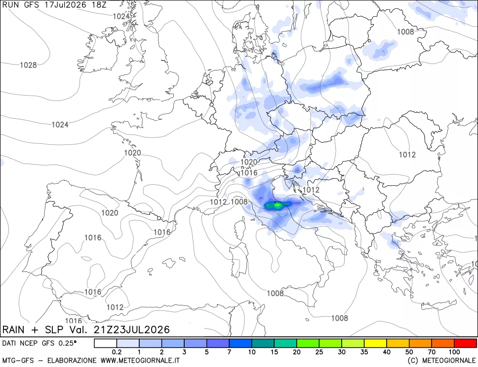 mappa Precipitazioni e pressione SLM