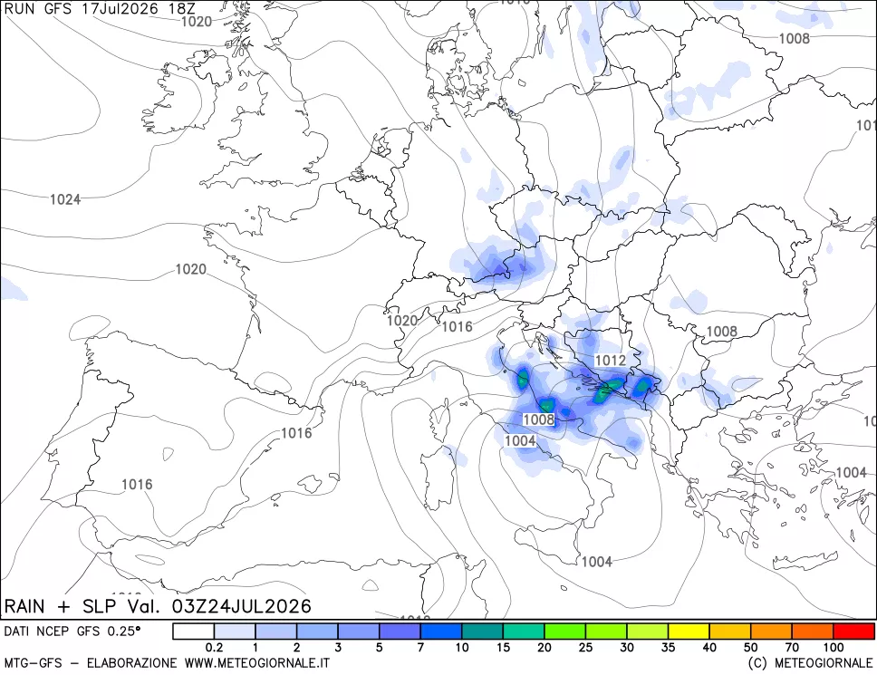 mappa Precipitazioni e pressione SLM