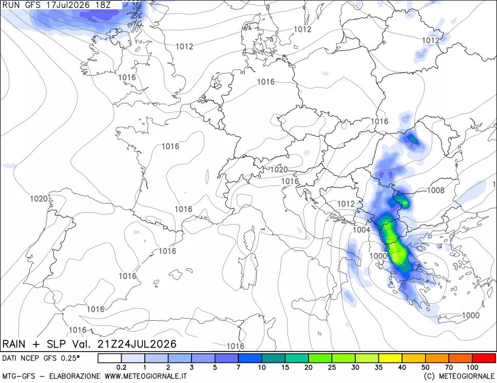 mappa Precipitazioni e pressione SLM