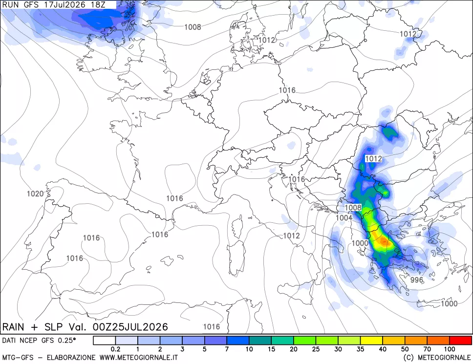 mappa Precipitazioni e pressione SLM
