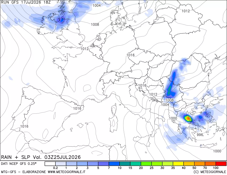 mappa Precipitazioni e pressione SLM