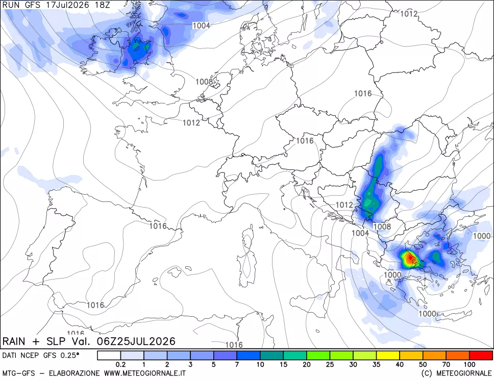 mappa Precipitazioni e pressione SLM
