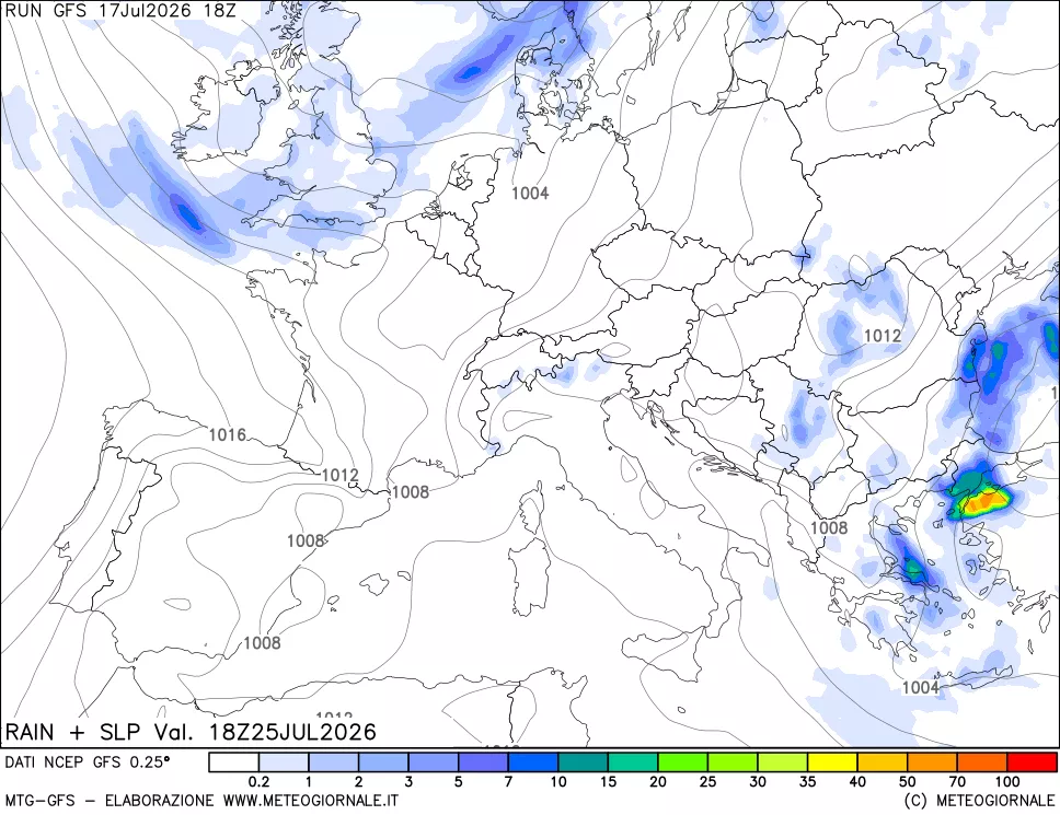 mappa Precipitazioni e pressione SLM
