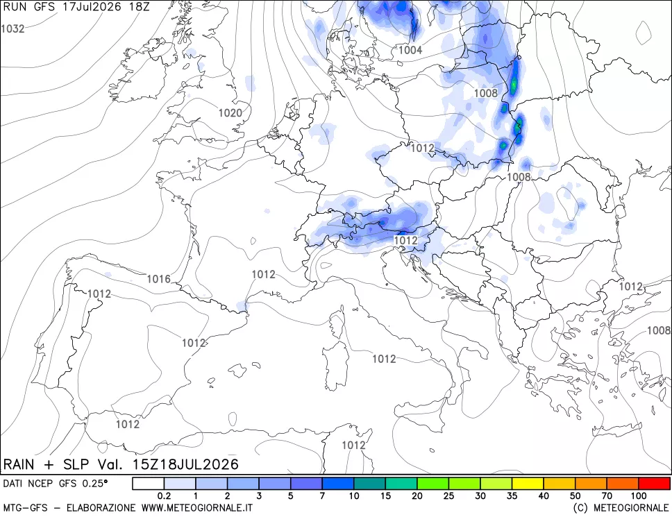 mappa Precipitazioni e pressione SLM