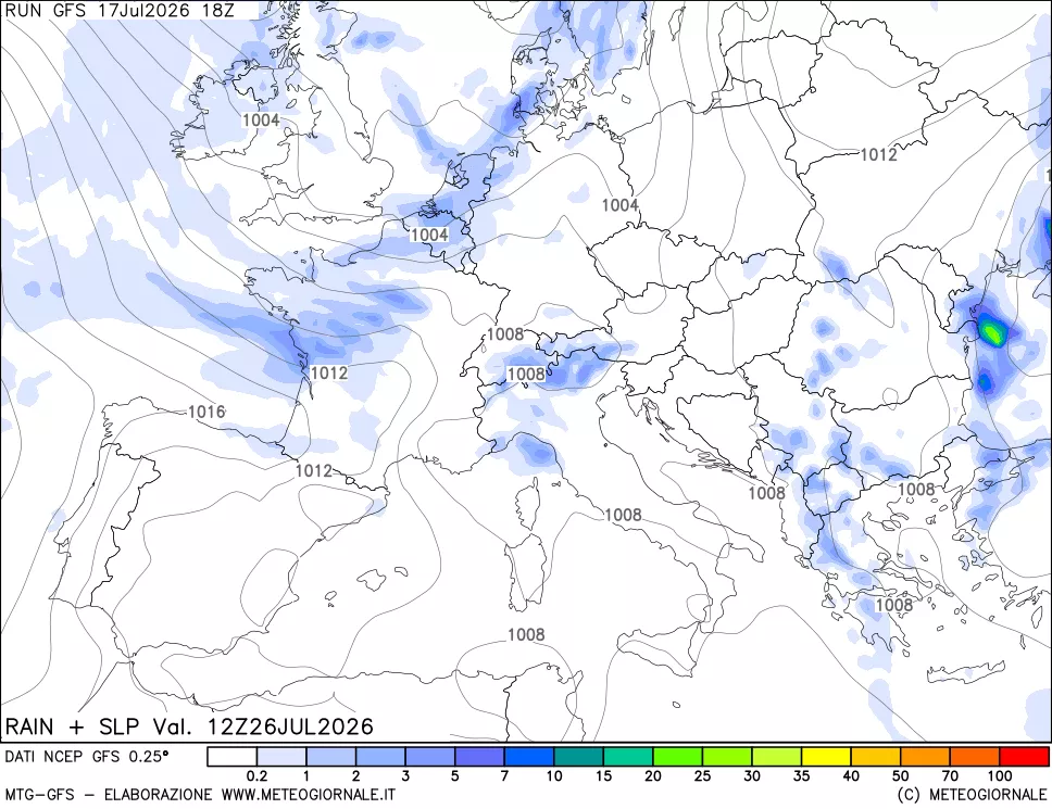 mappa Precipitazioni e pressione SLM
