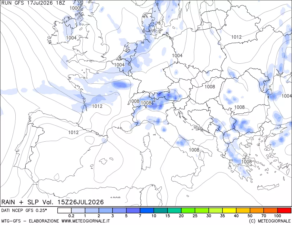 mappa Precipitazioni e pressione SLM