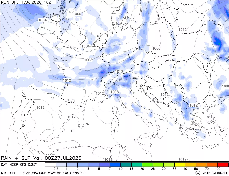 mappa Precipitazioni e pressione SLM