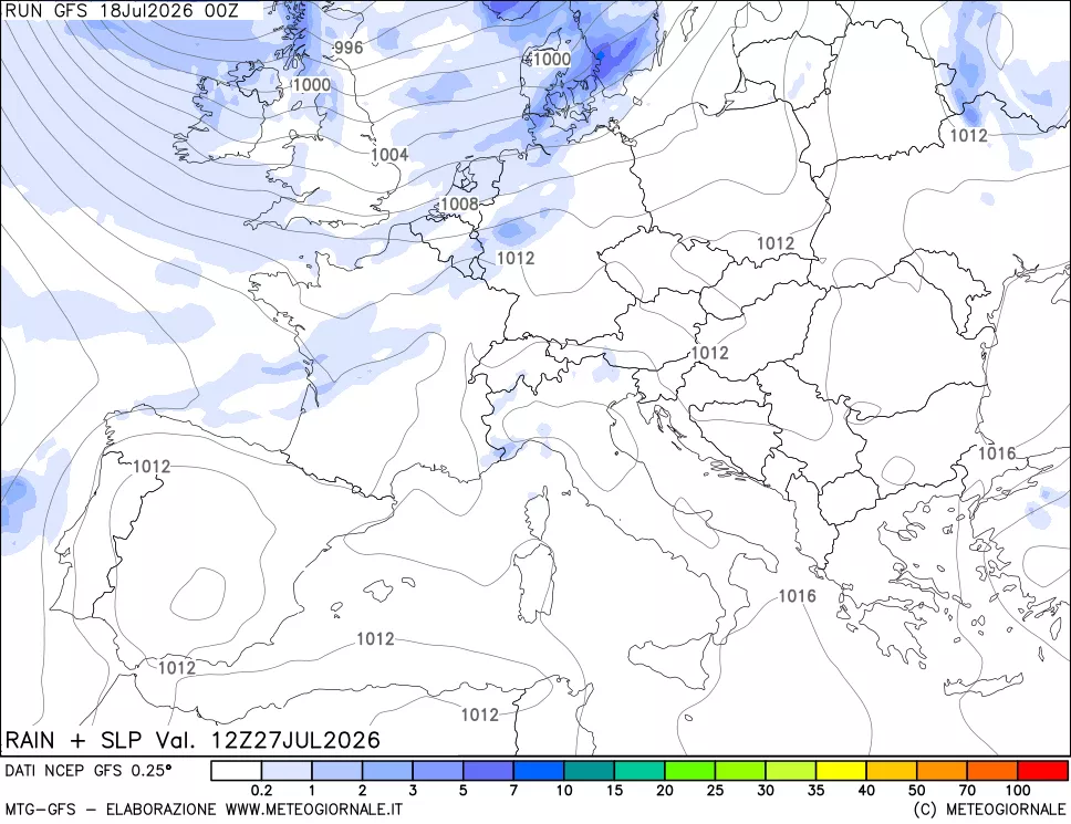 mappa Precipitazioni e pressione SLM