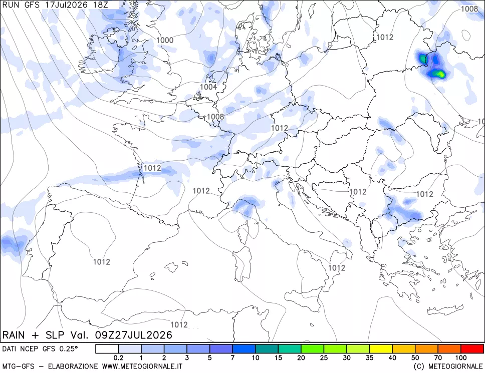 mappa Precipitazioni e pressione SLM