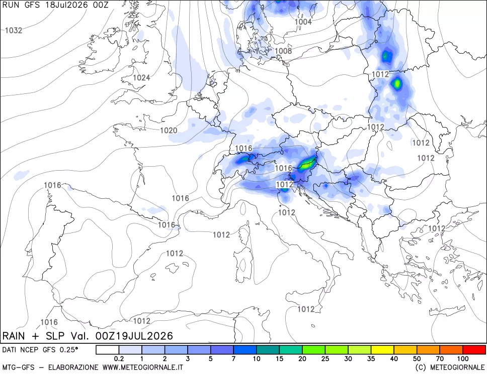 mappa Precipitazioni e pressione SLM