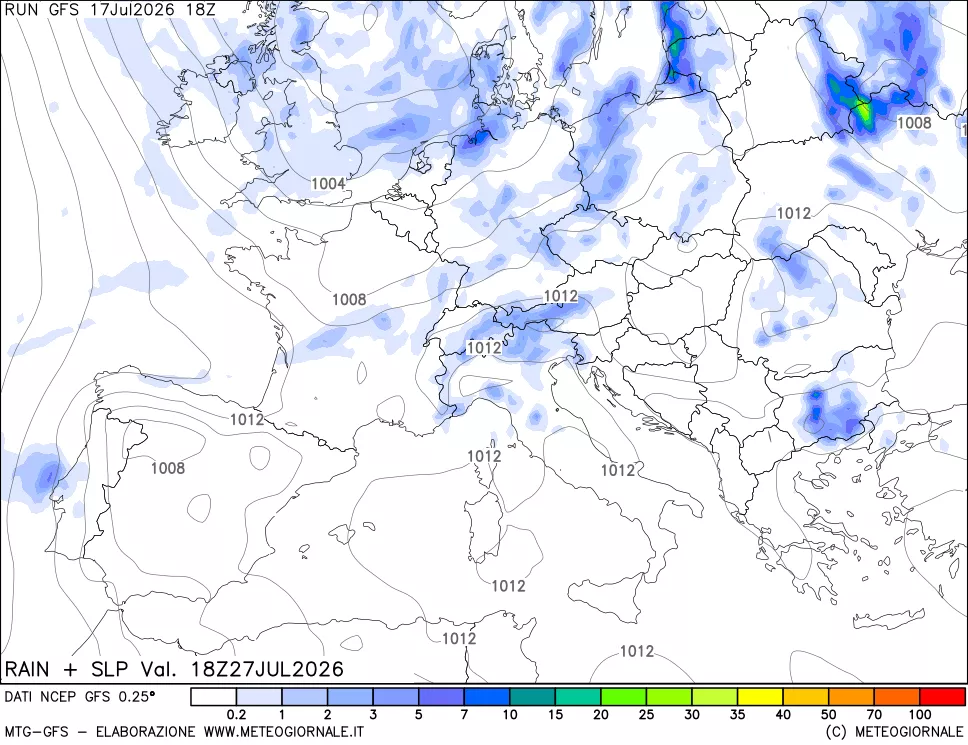 mappa Precipitazioni e pressione SLM