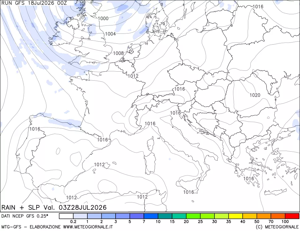 mappa Precipitazioni e pressione SLM